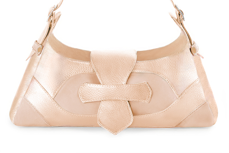 Powder pink women's dress handbag, matching pumps and belts. Profile view - Florence KOOIJMAN